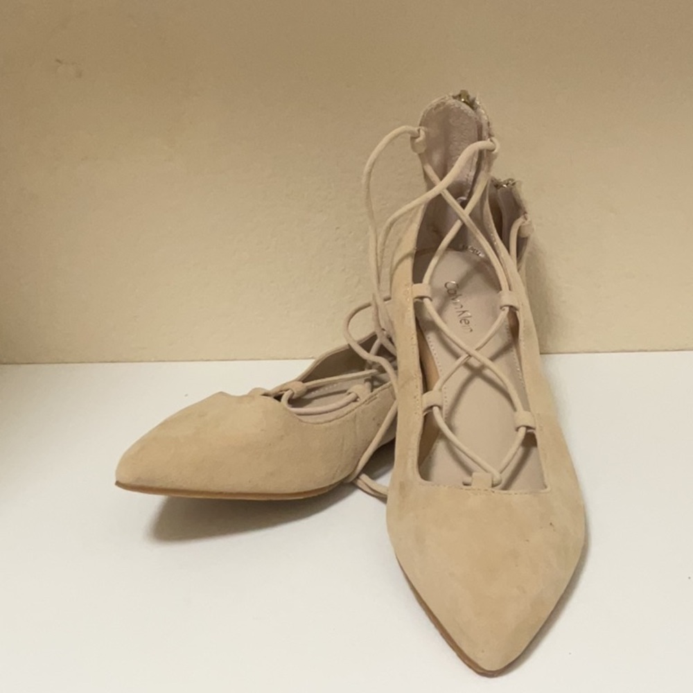 Calvin Klein lace-up pointy pointed toe ballet style ankle wrap flats 8